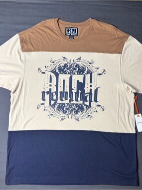 Rock Revival Men's Tan Cream & Navy Colorblock Graphic Tee